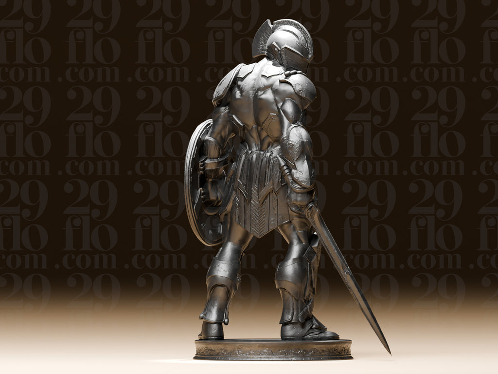 Spartaner-Kriegerskulptur – Gladiator mit Rundschild FehnFactory