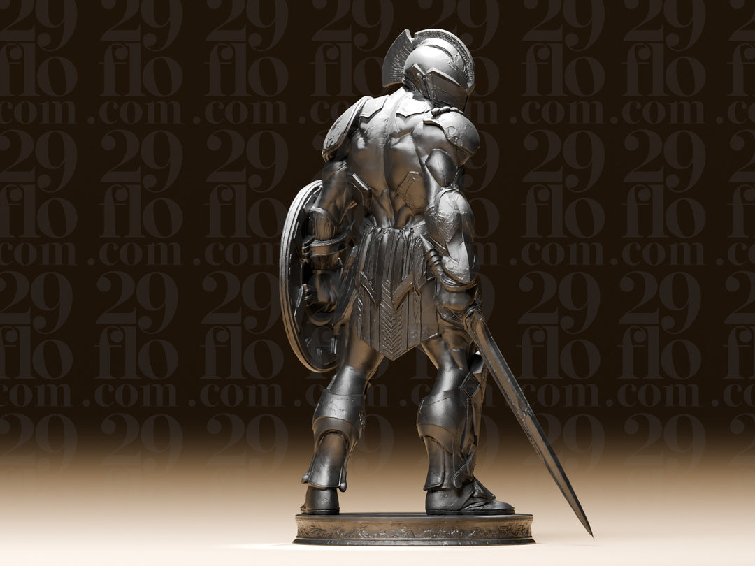 Spartaner-Kriegerskulptur – Gladiator mit Rundschild FehnFactory