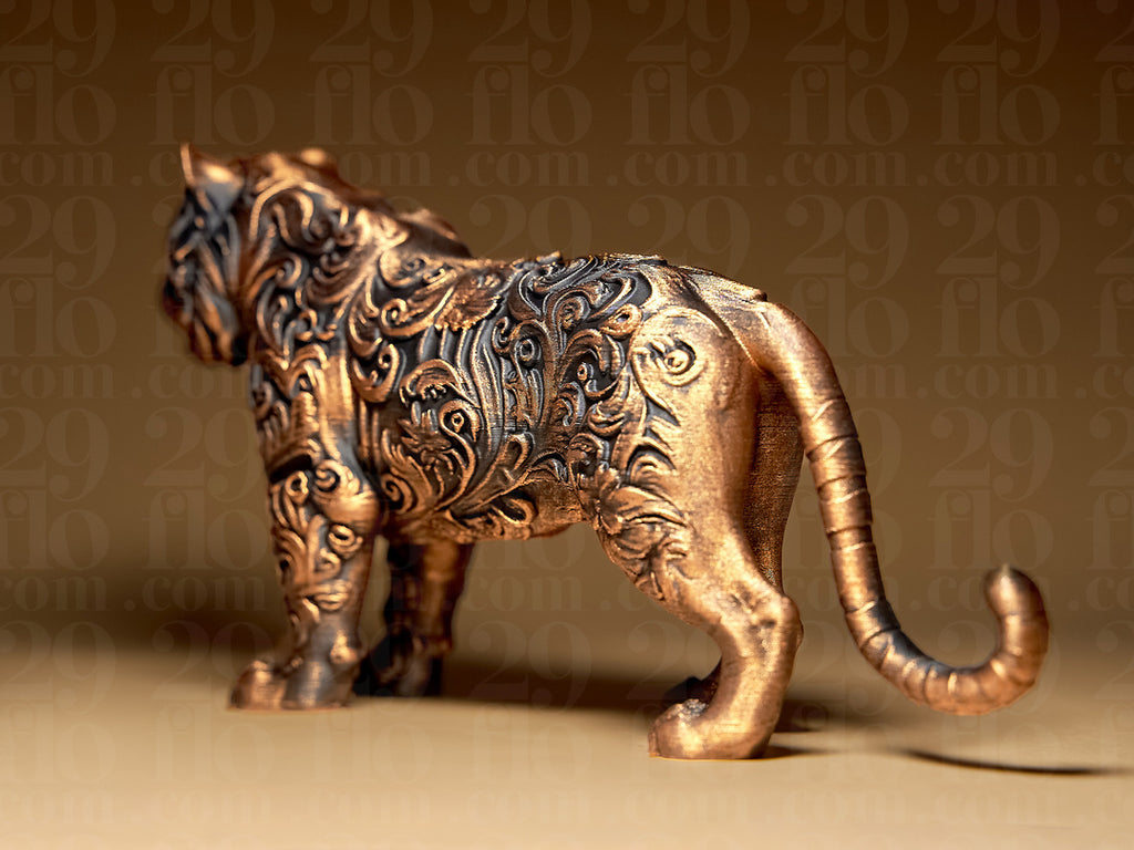 Floral-Tigerskulptur – Ornamentale Wildkatzen-Figur FehnFactory