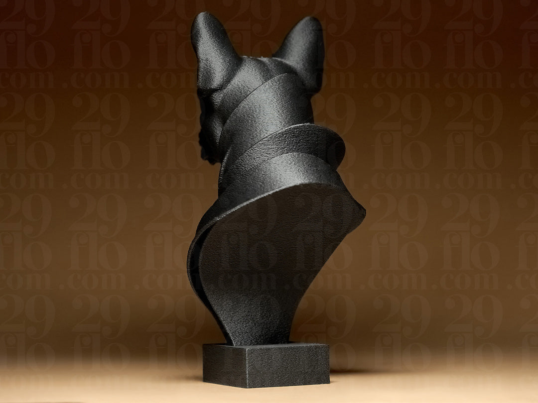 Moderne French-Bulldog-Büste – Hundeskulptur auf Sockel FehnFactory