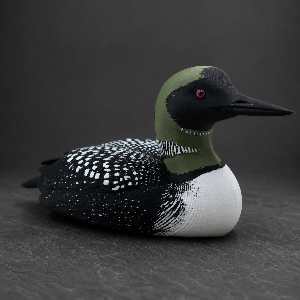 Moonlit Common Loon – mehrfarbige Eistaucher-Skulptur FehnFactory
