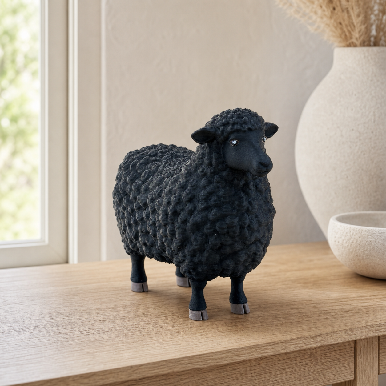 Midnight Fleece Sheep – schwarze Schaf-Skulptur FehnFactory