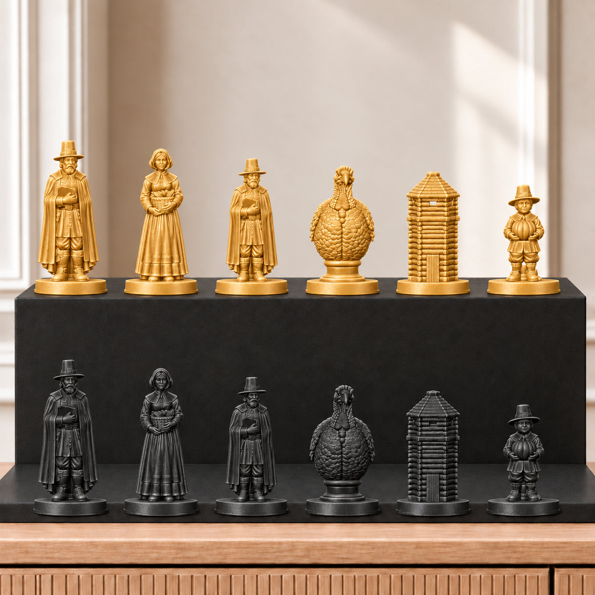 Pilgerväter Schachset – 05 gold schwarz gedruckt