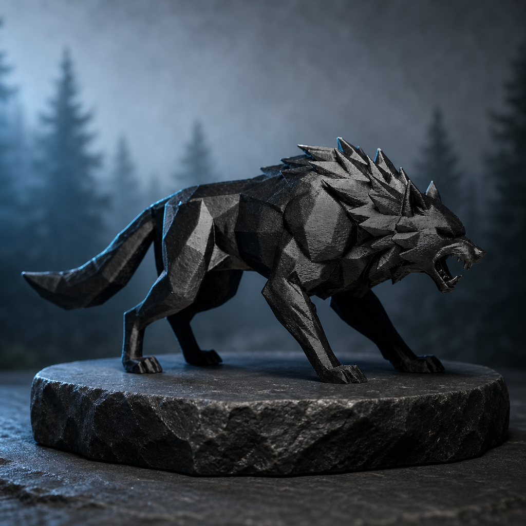 Geometrische Wolfsskulptur – Low Poly Wolf FehnFactory