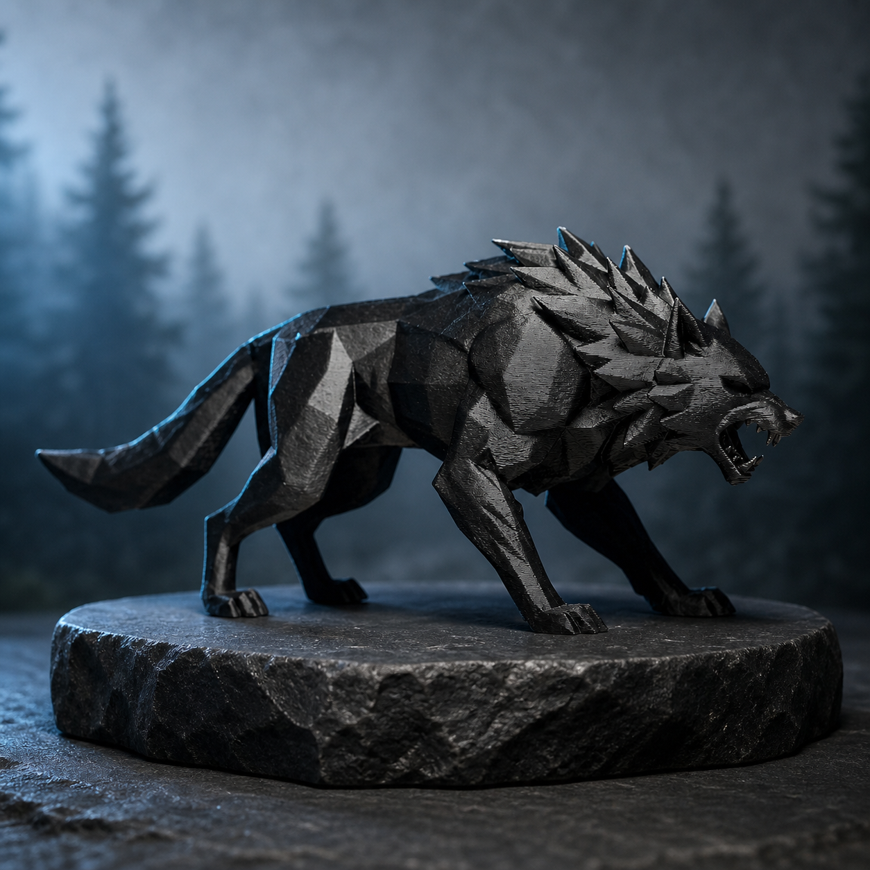 Geometrische Wolfsskulptur – Low Poly Wolf FehnFactory