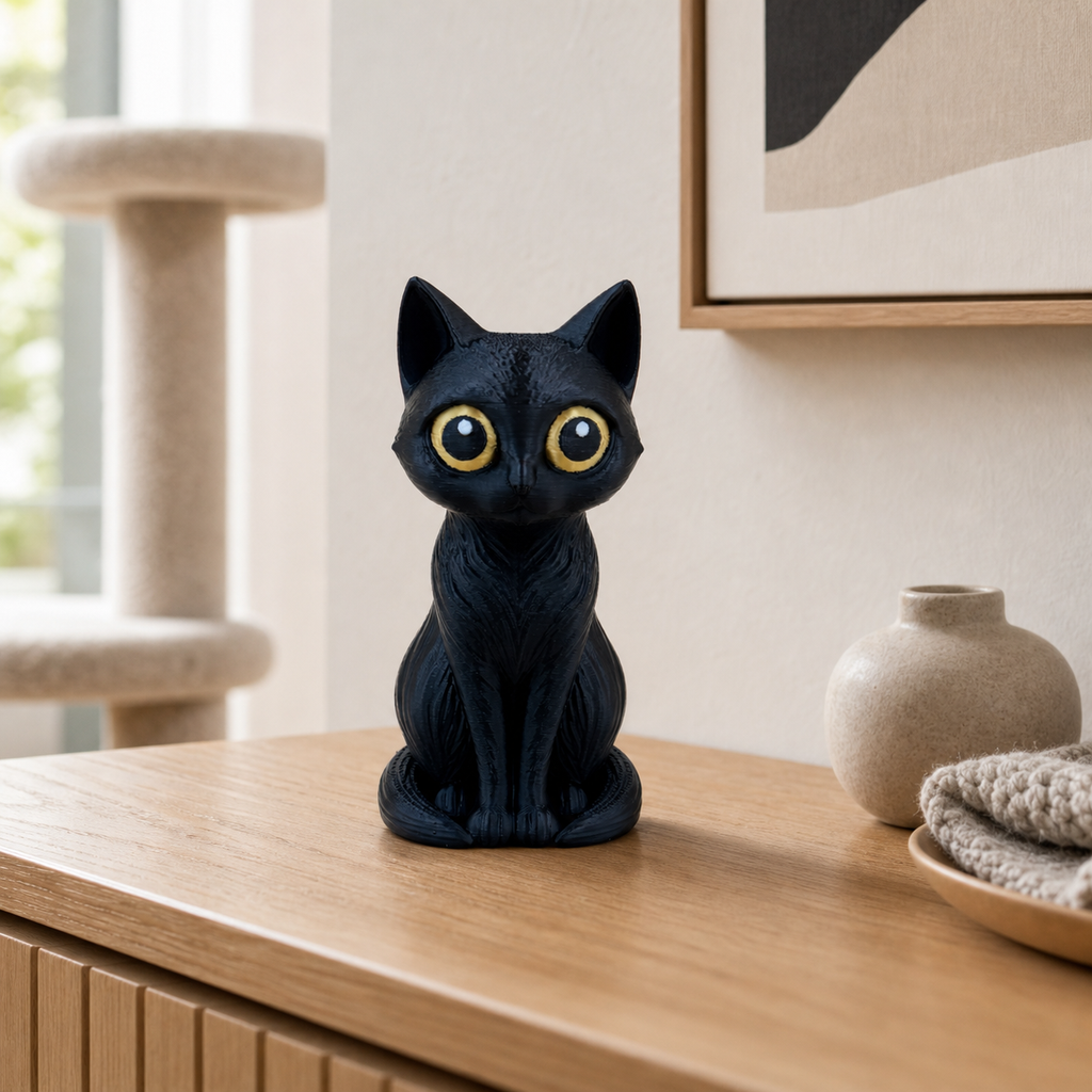 Midnight Moonwatch Cat – Schwarze Katzen-Skulptur FehnFactory