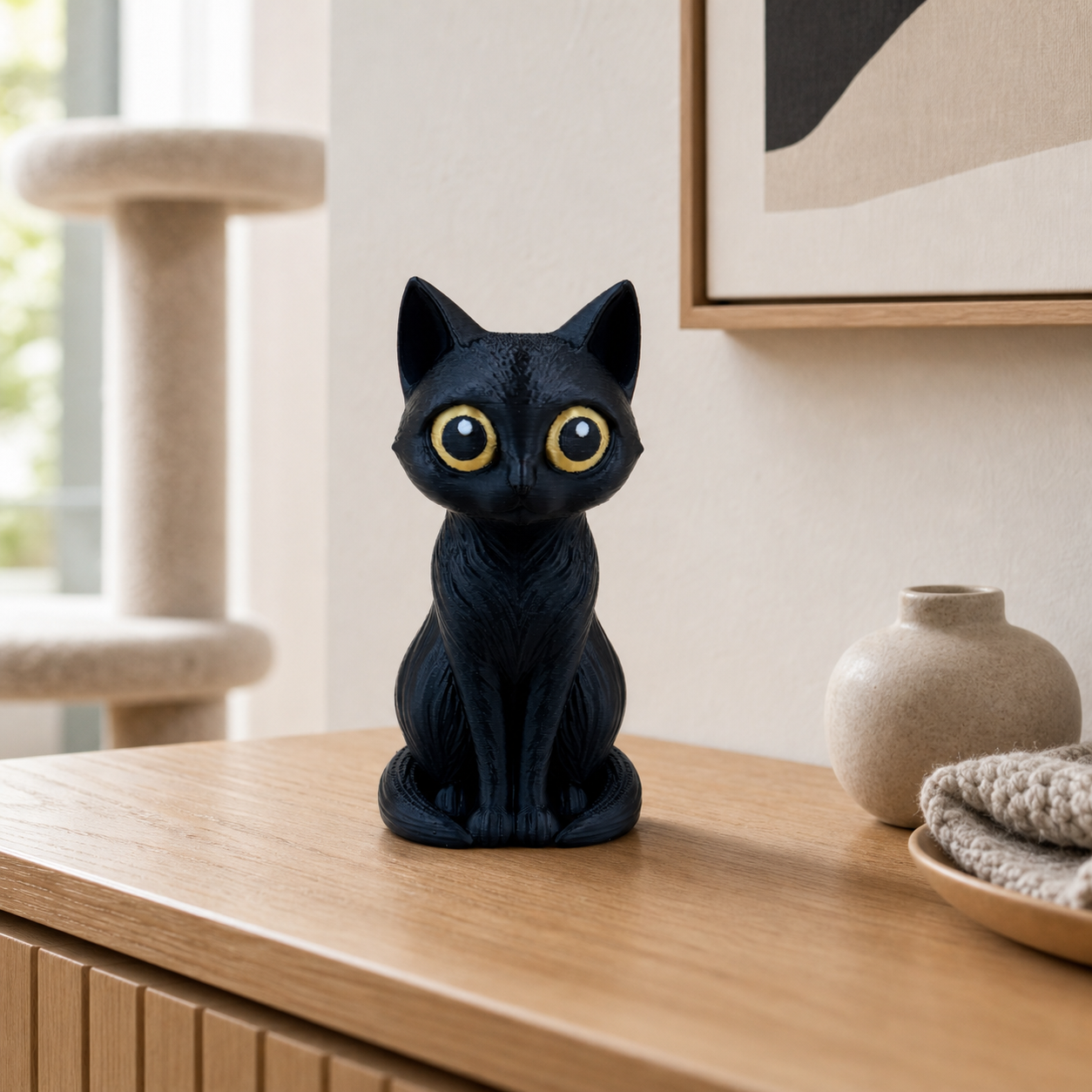 Midnight Moonwatch Cat – Schwarze Katzen-Skulptur FehnFactory