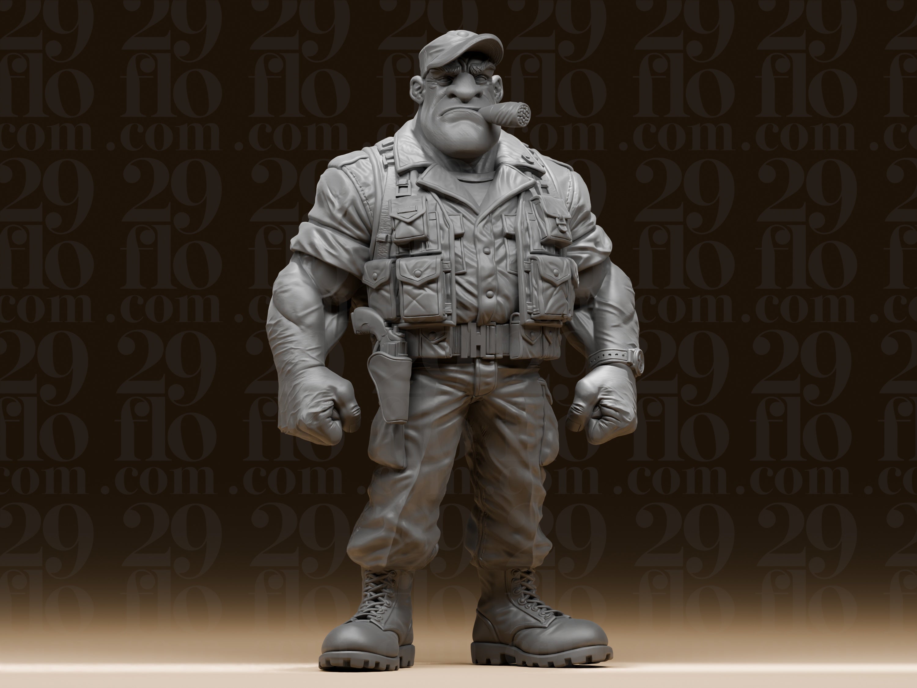 Muskel-Soldat mit Zigarre – stilisierte Söldner-Skulptur FehnFactory