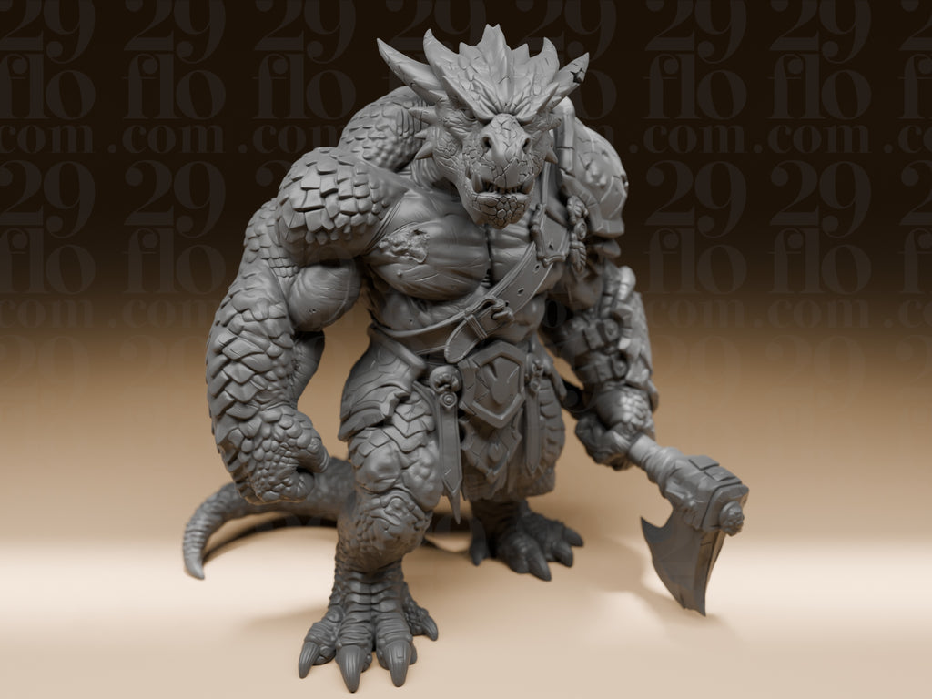 Massiver Dragonborn-Krieger – Fantasy-Skulptur mit Streitaxt FehnFactory