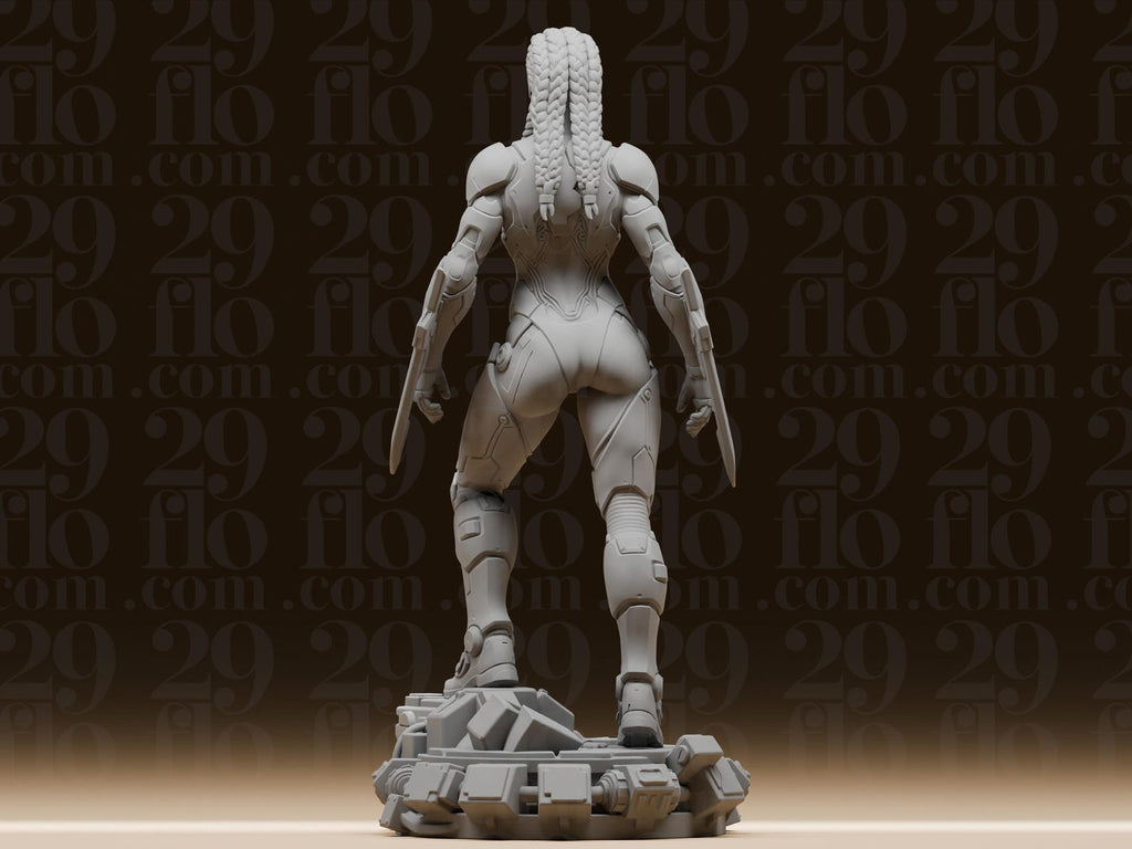 Cyberpunk-Kriegerin mit Armklingen – Sci-Fi-Skulptur FehnFactory