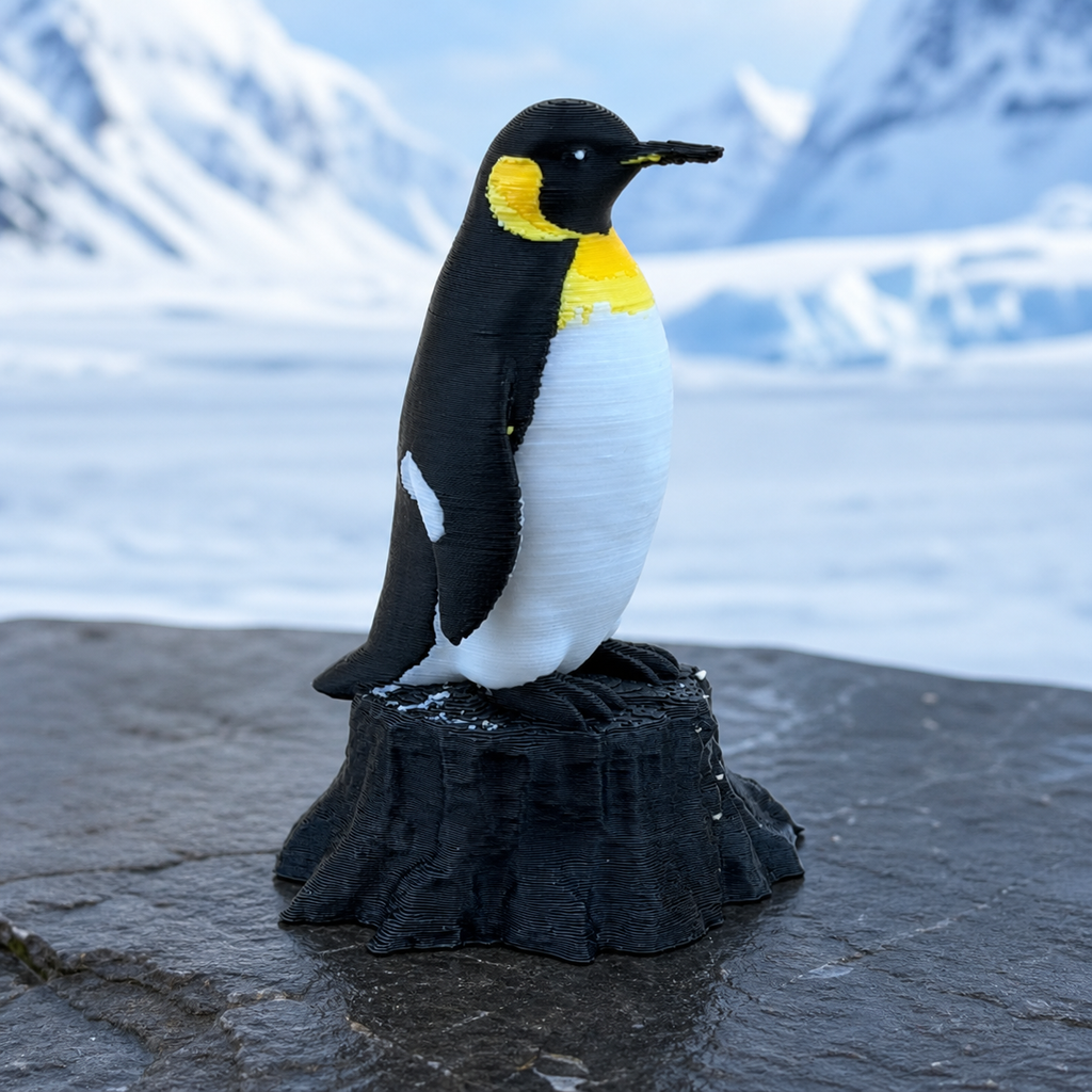 Emperor's Sentinel – mehrfarbige Kaiserpinguin-Skulptur FehnFactory