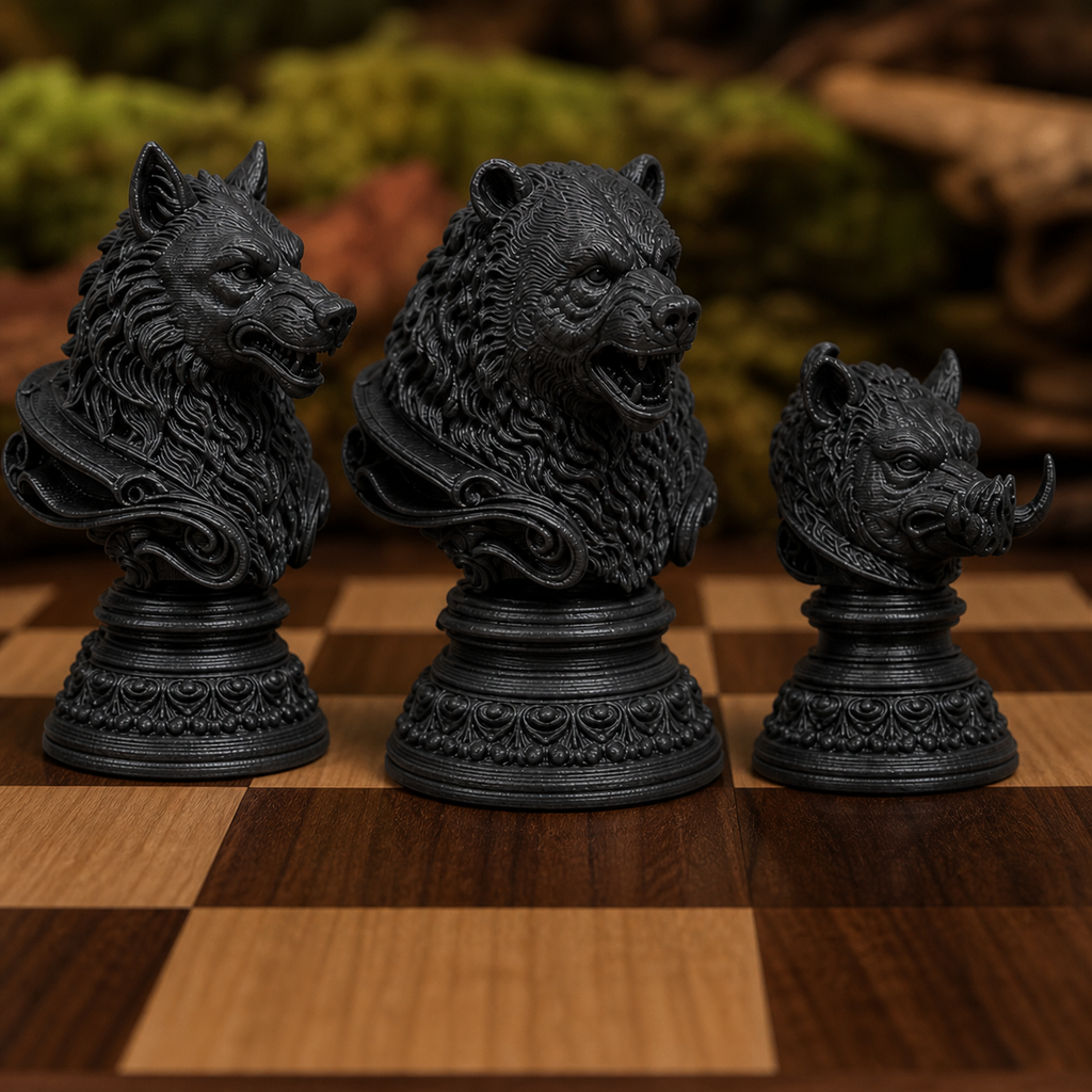 Waldtiere-Schach – 32 handbemalte PLA-Figuren FehnFactory