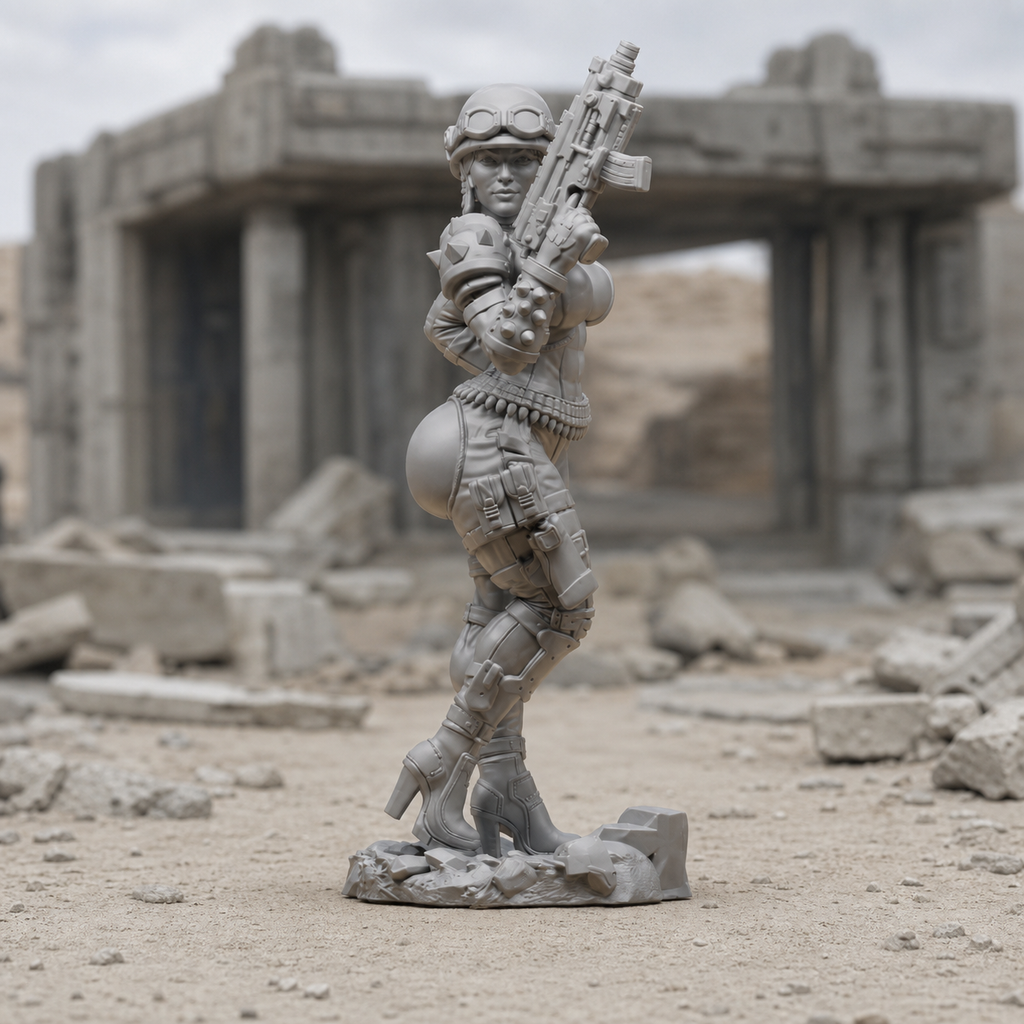 Taktische Sci-Fi-Soldatin – Sammlerstatue auf Geröllsockel FehnFactory