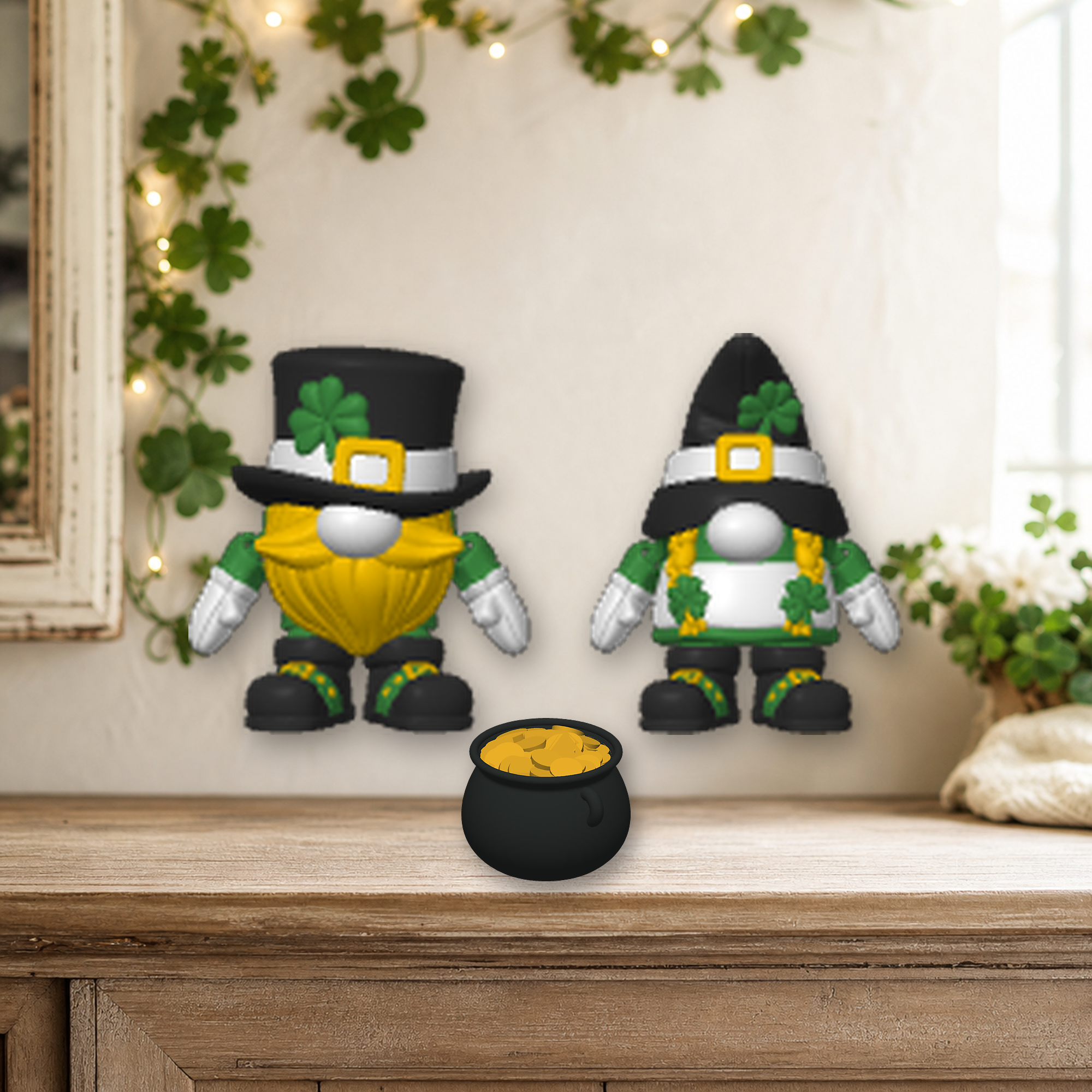 St. Patrick’s Day Mini-Gnome-Set – 2 Figuren mit Goldtopf FehnFactory