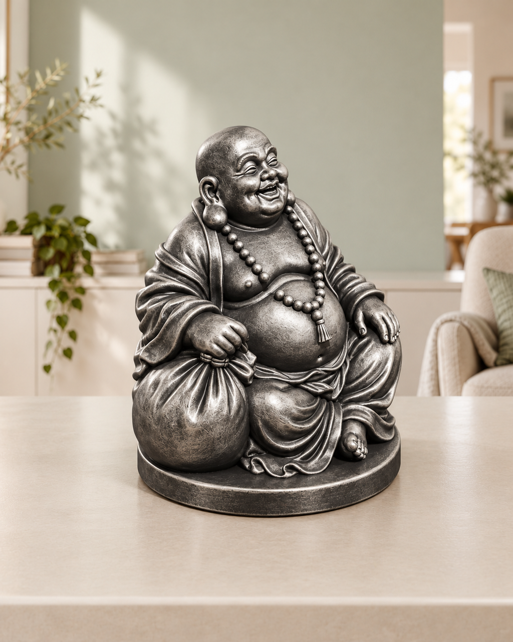 Lachender Buddha – 06 handbemalt silber