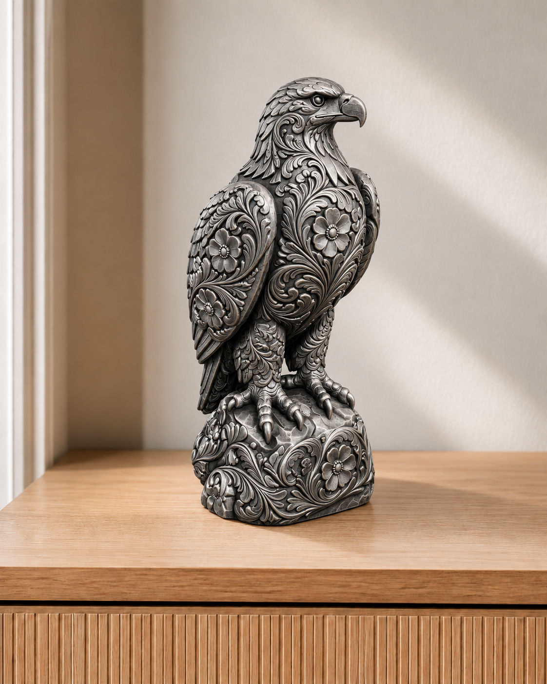 Weißkopfseeadler sitzend – 06 handbemalt silber