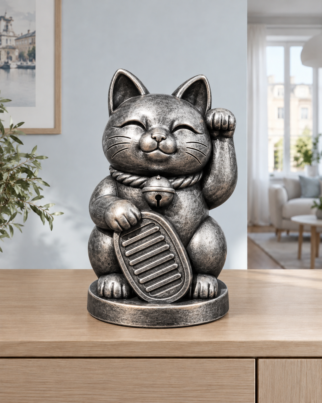 Glückskatze Maneki-neko – 06-handbemalt-silber