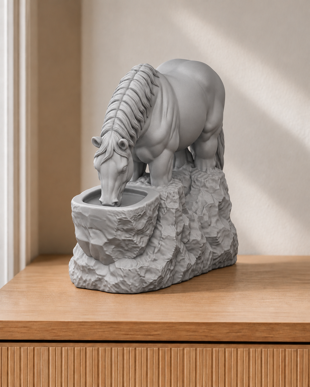 Pferd trinkend – Pferdefigur – 06 handbemalt silber