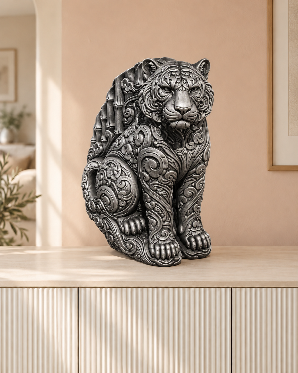 Tiger im Bambus – 06 handbemalt silber