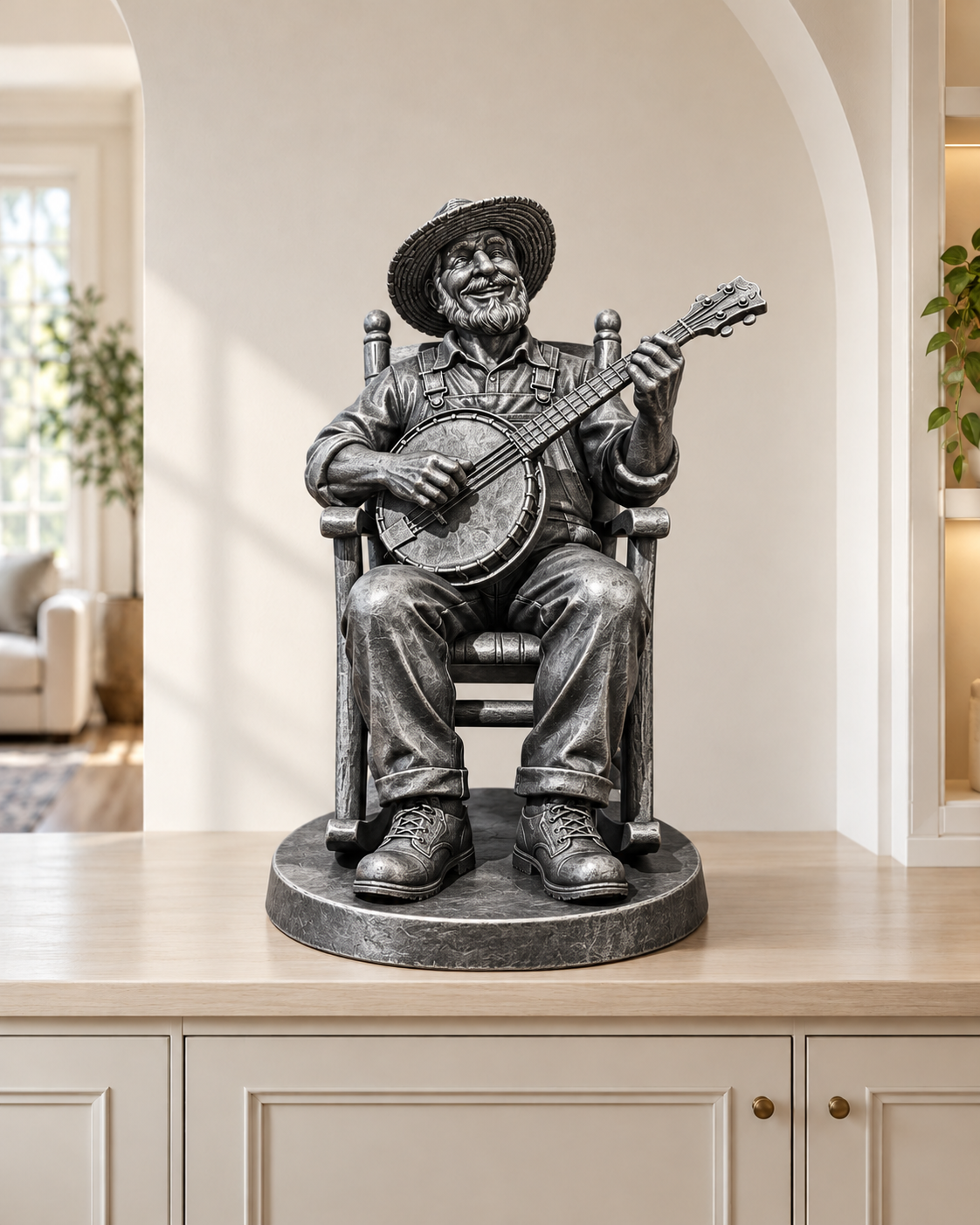Banjo-Spieler im Schaukelstuhl – 06 handbemalt silber
