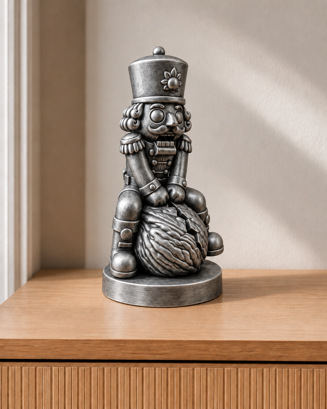 Nussknacker mit Walnuss – Silber – handbemalt | Visualisierung