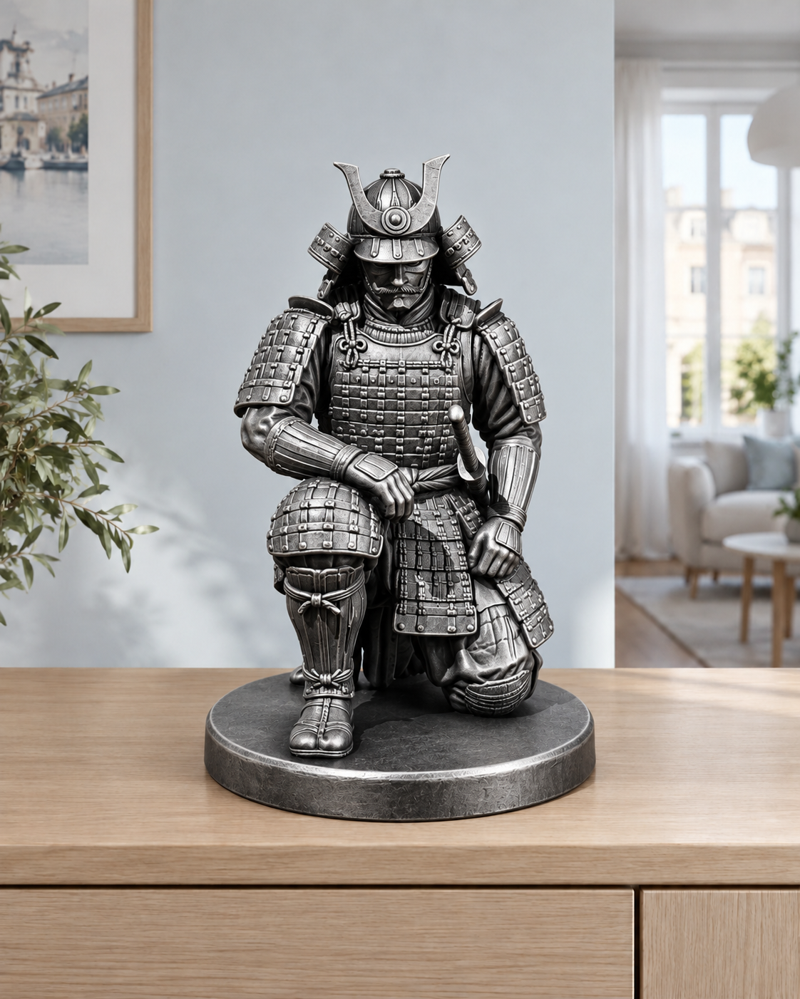 Samurai kniend - 06-handbemalt-silber