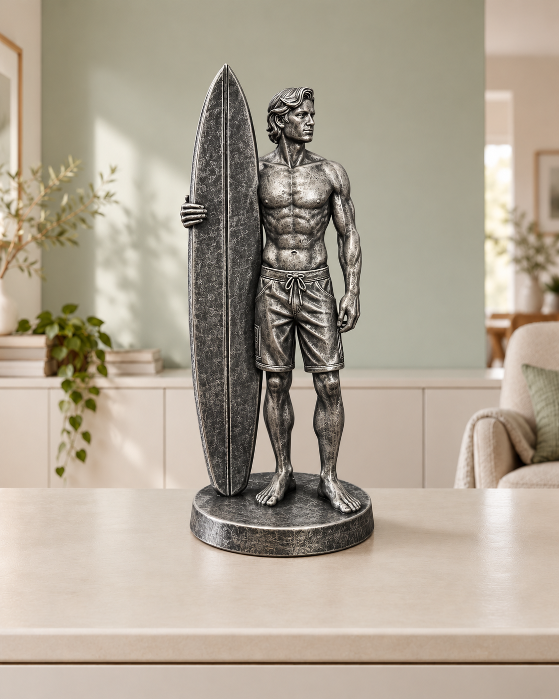 Surfer mit Brett – 06 handbemalt silber