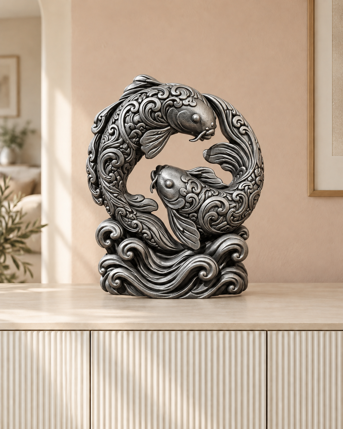 Koi-Paar – 06 handbemalt silber