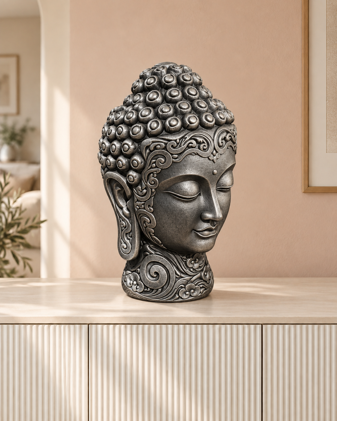 Buddha-Kopf – 06 handbemalt silber