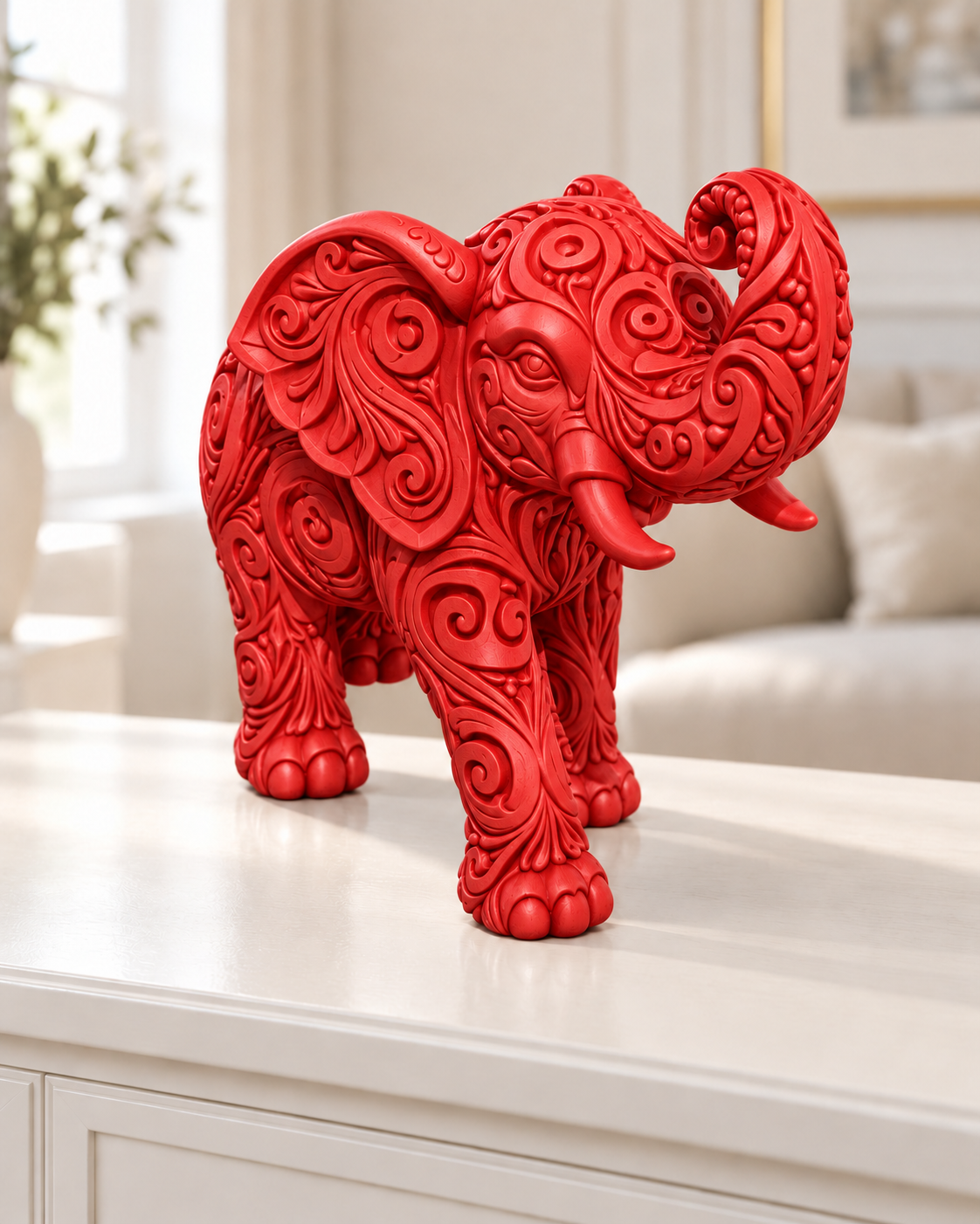 Elefant Ornament - Rot gedruckt Wohnzimmer