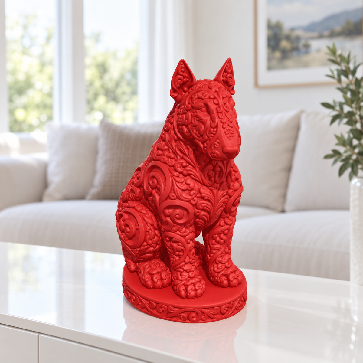 Bullterrier sitzend Ornament - Rot gedruckt Wohnzimmer