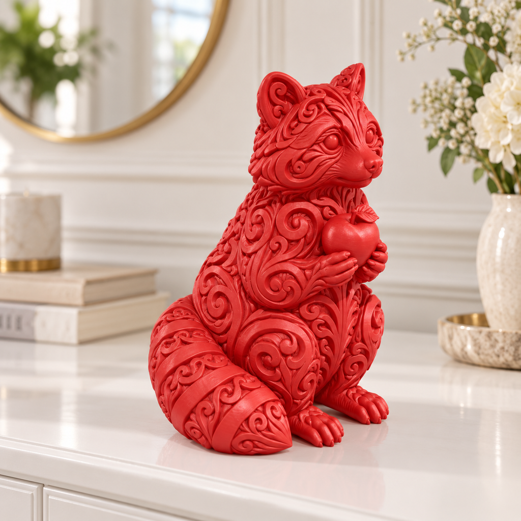 Waschbär mit Apfel Ornament - Rot gedruckt Wohnzimmer
