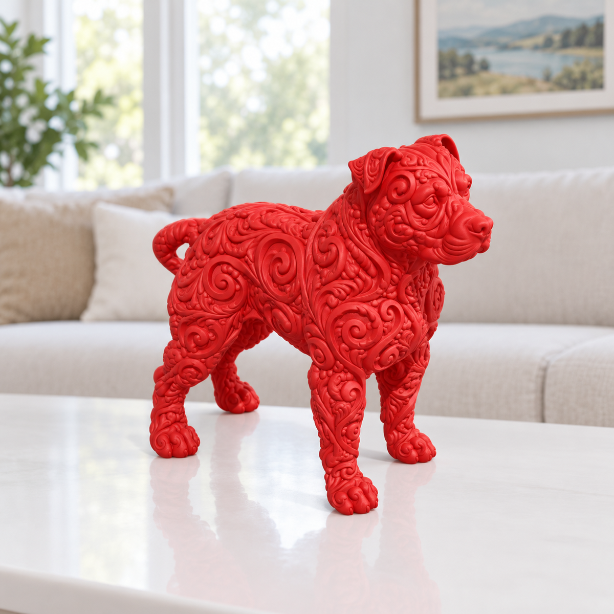 Pitbull stehend Ornament - Rot gedruckt Wohnzimmer