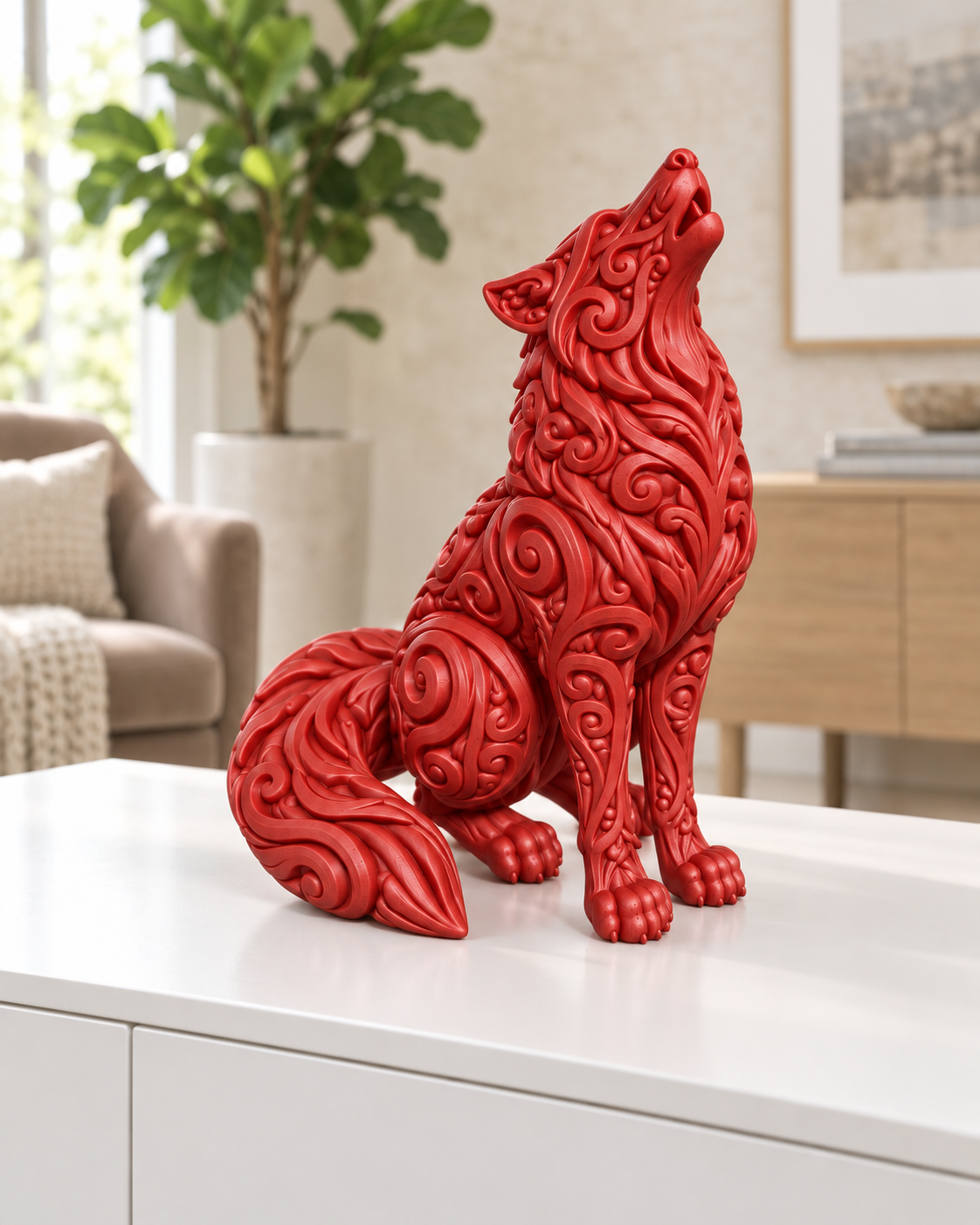 Wolf Ornament - Rot gedruckt Wohnzimmer