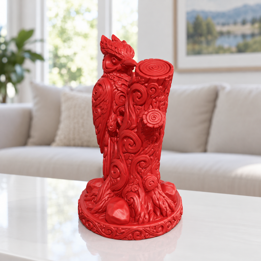 Specht am Stamm Ornament - Rot gedruckt Wohnzimmer