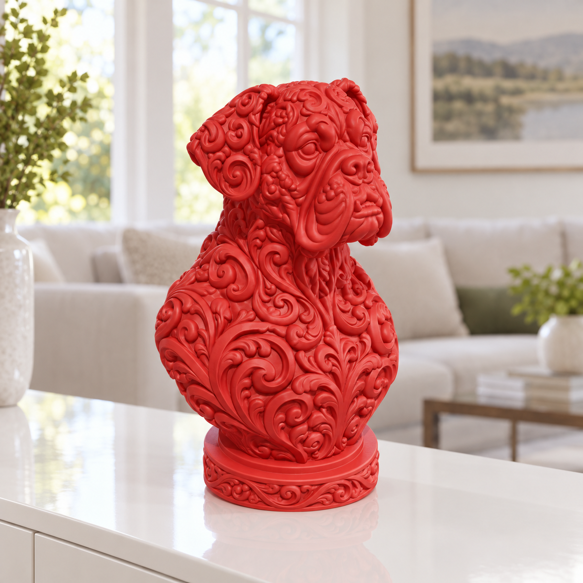 Boxer-Büste Ornament - Rot gedruckt Wohnzimmer