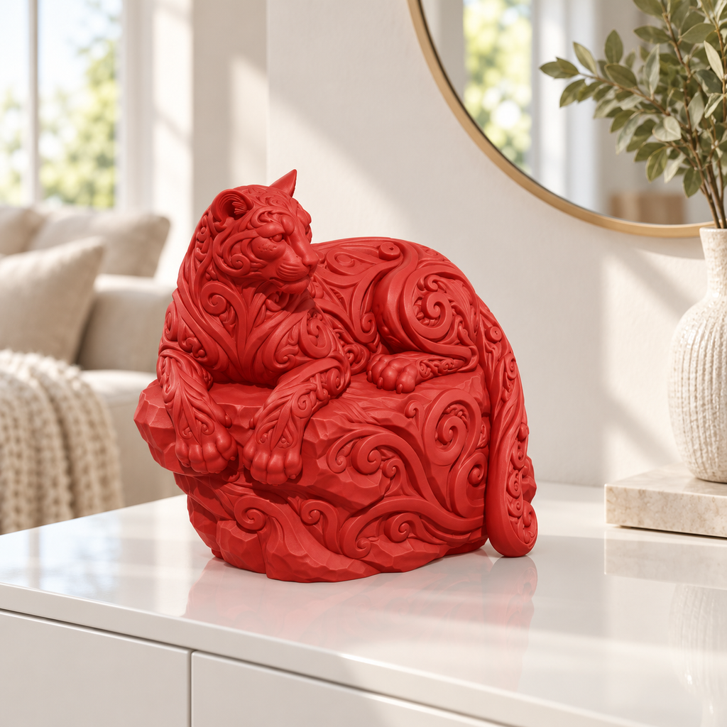 Puma auf Felsvorsprung Ornament - Rot gedruckt Wohnzimmer