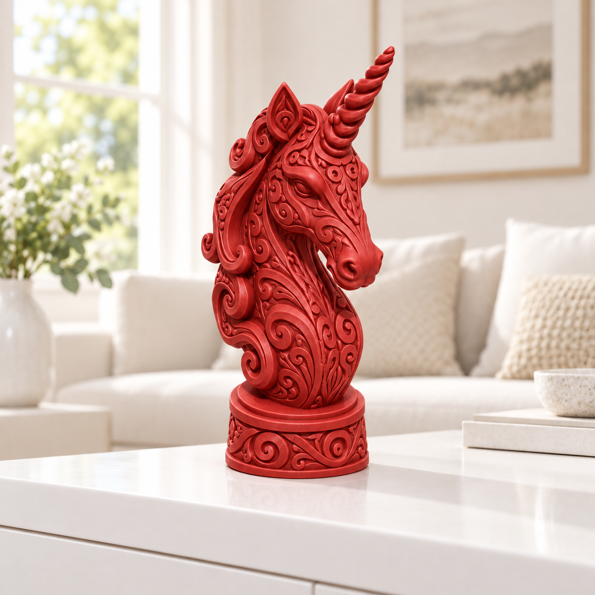 Einhorn-Büste Ornament - Rot gedruckt Wohnzimmer