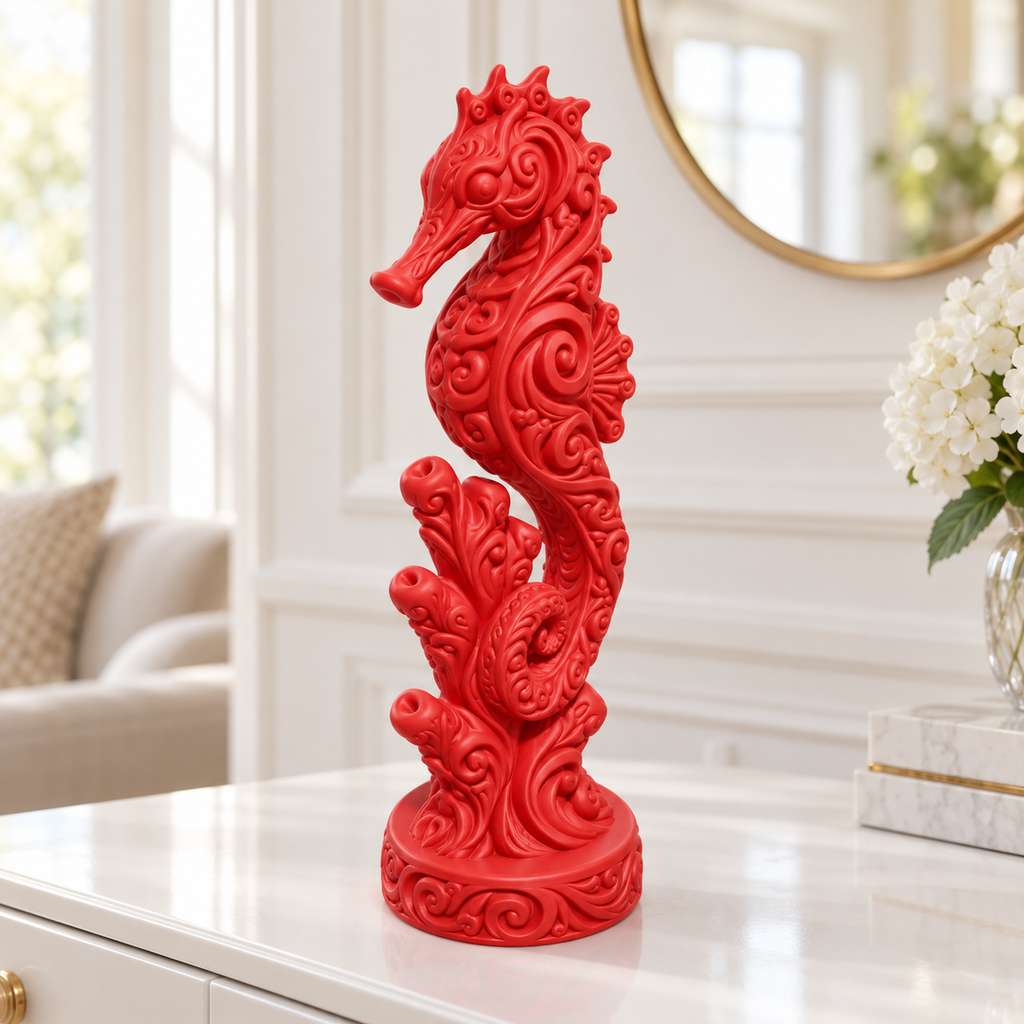 Seepferdchen mit Korallen Ornament - Rot gedruckt Wohnzimmer
