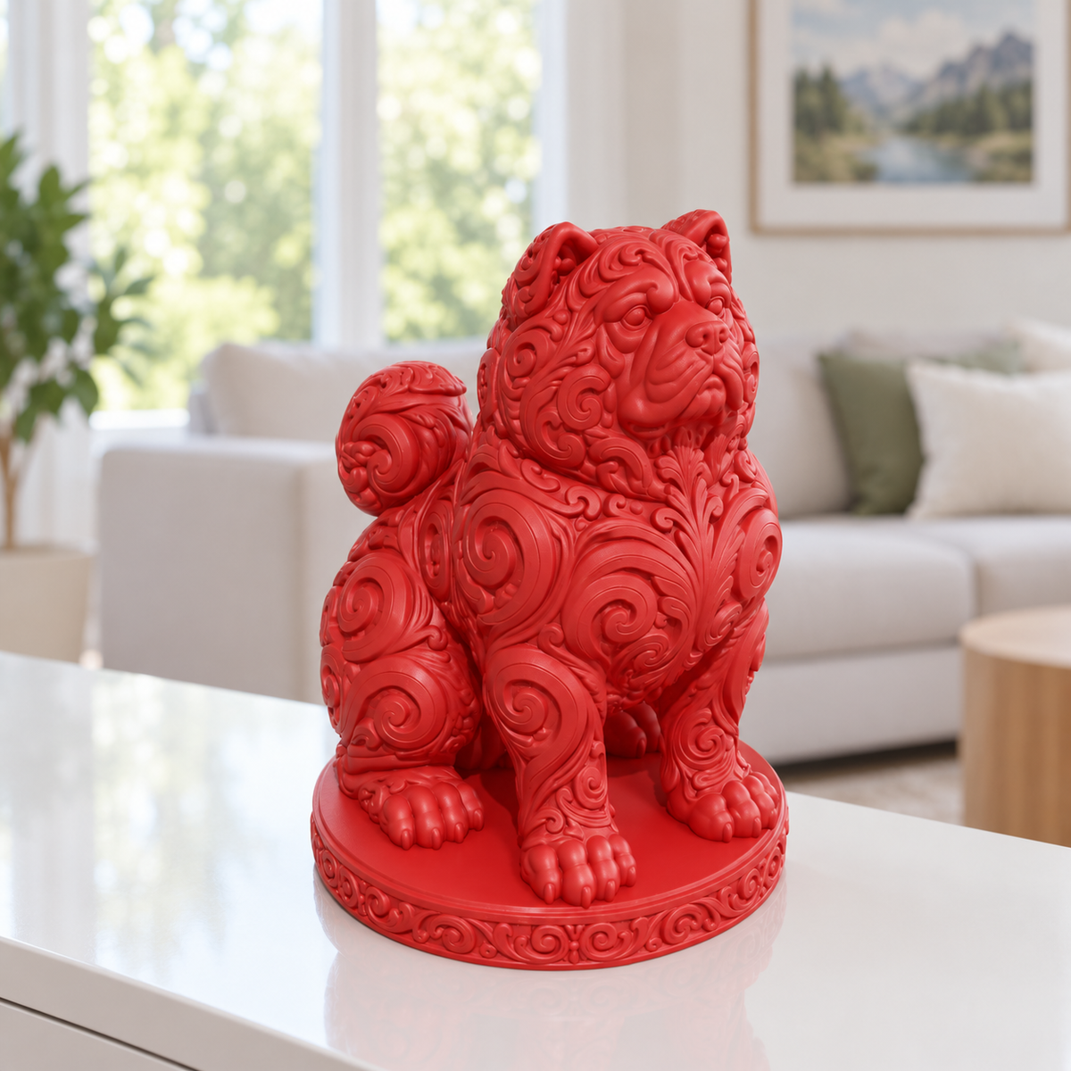 Akita Inu sitzend Ornament - Rot gedruckt Wohnzimmer