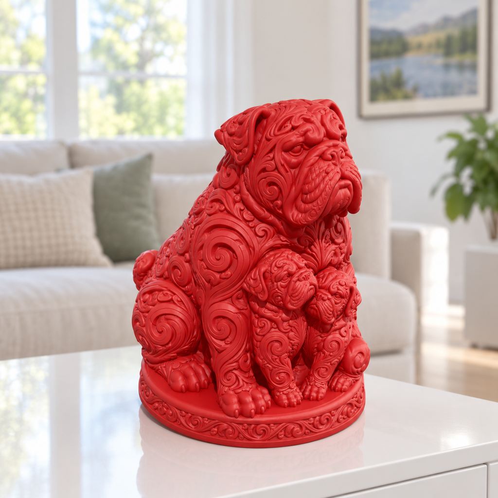 Mastiff mit Welpen Ornament - Rot gedruckt Wohnzimmer