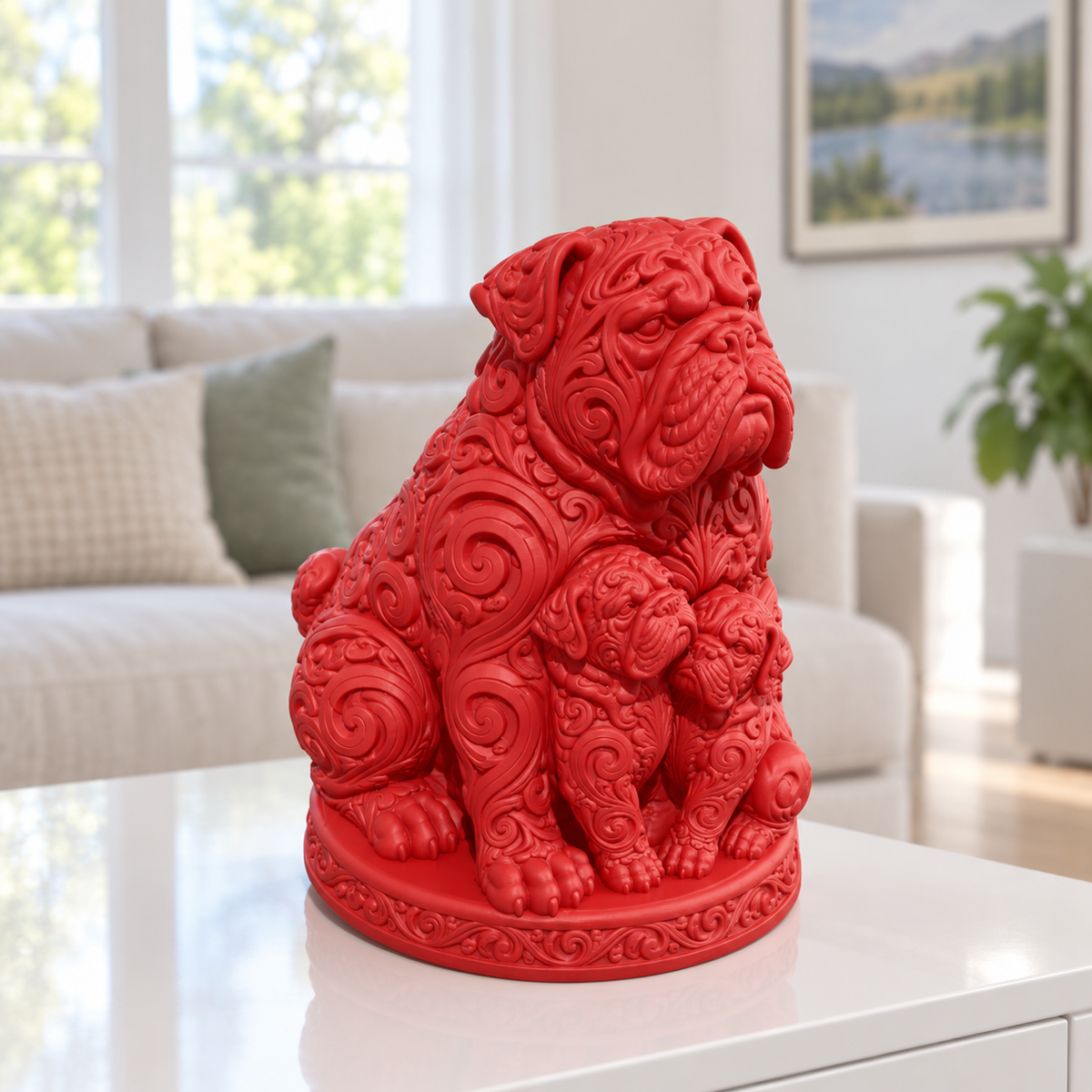 Mastiff mit Welpen Ornament - Rot gedruckt Wohnzimmer