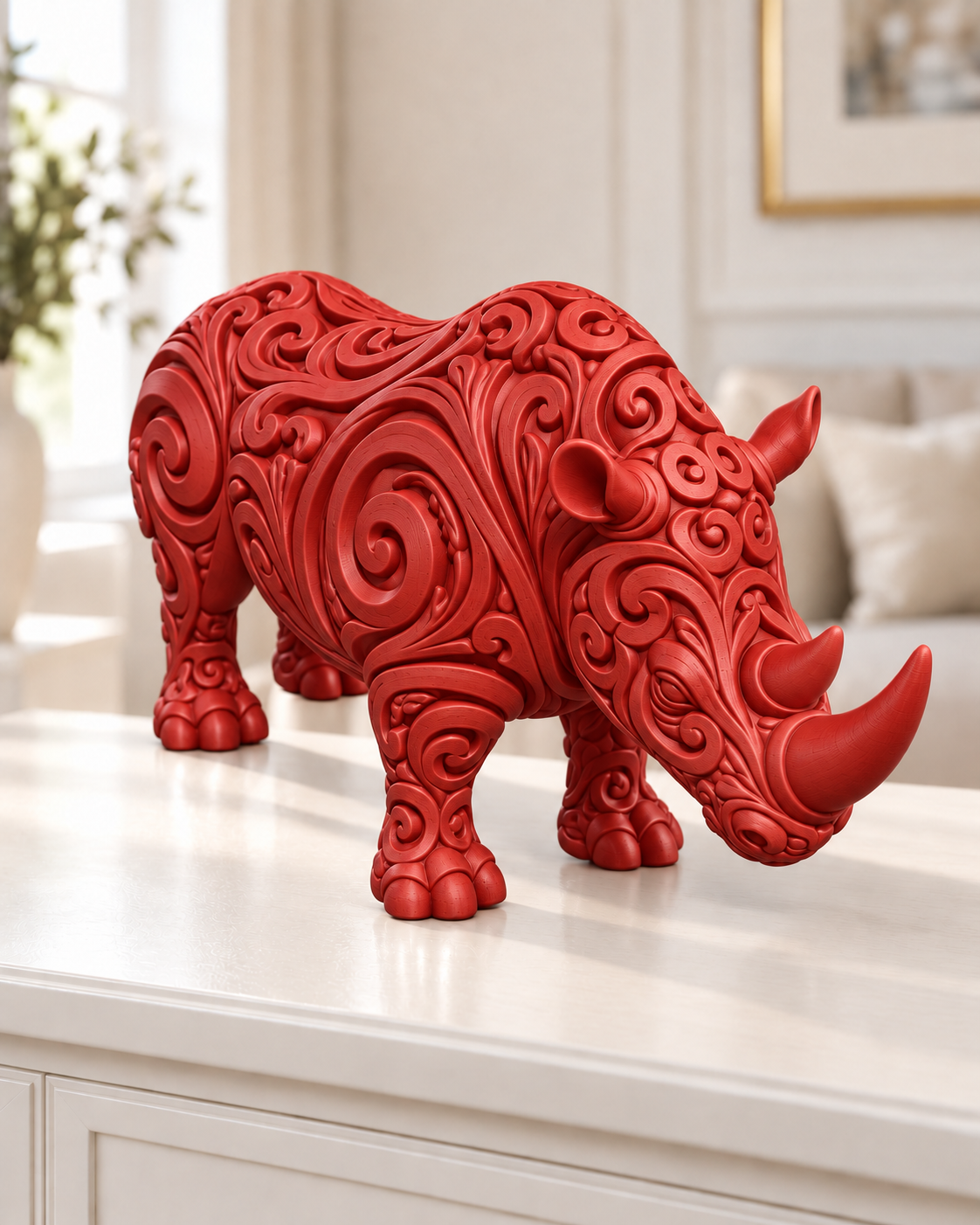 Nashorn Ornament - Rot gedruckt Wohnzimmer