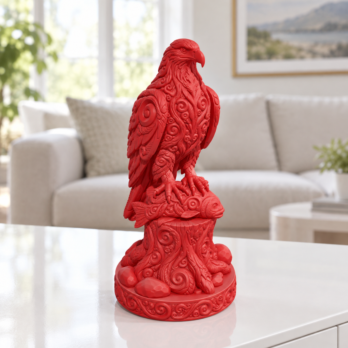 Fischadler auf Stamm Ornament - Rot gedruckt Wohnzimmer