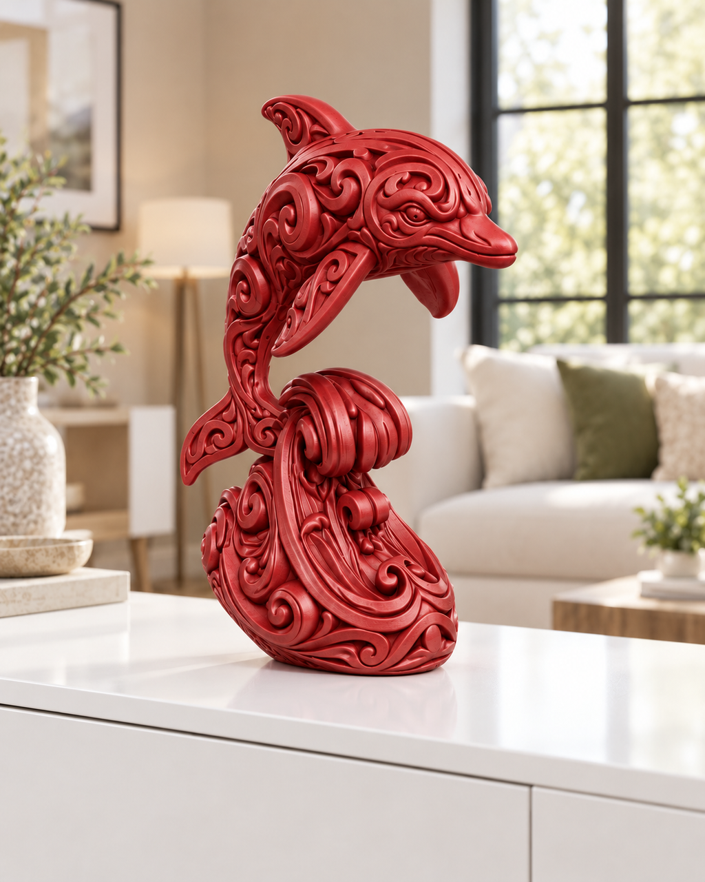 Delfin Ornament - Rot gedruckt Wohnzimmer