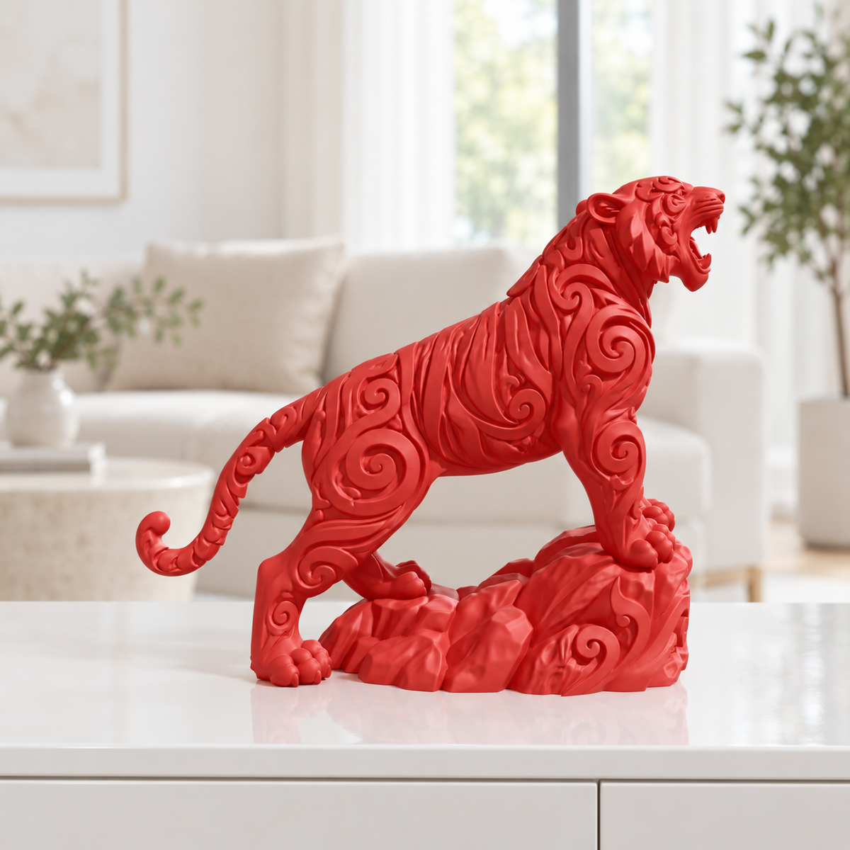Brüllender Tiger Ornament - Rot gedruckt Wohnzimmer