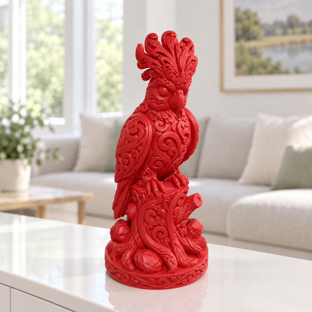 Kakadu auf Baumstumpf Ornament - Rot gedruckt Wohnzimmer