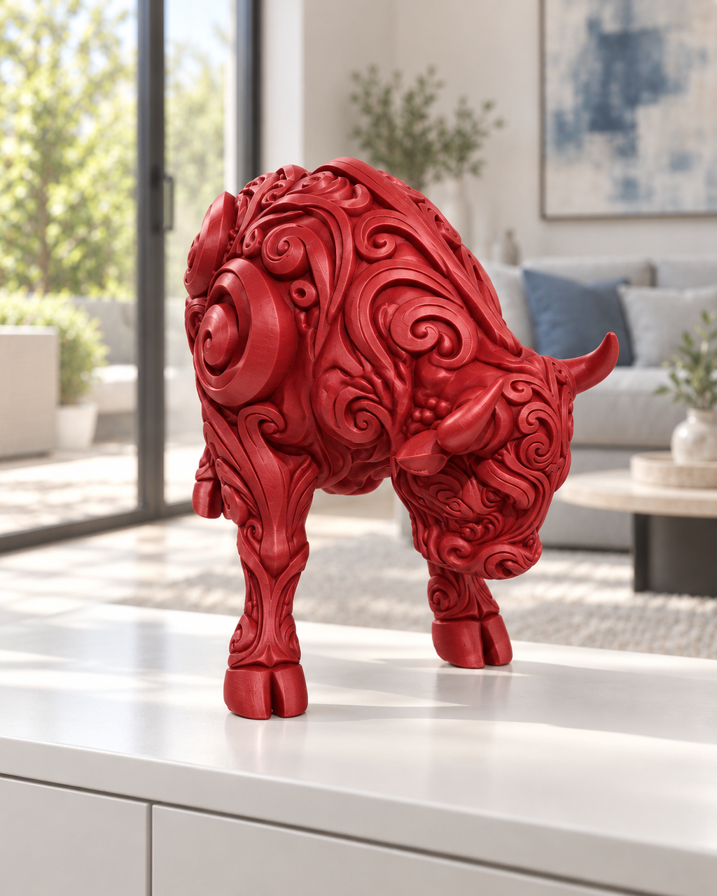 Stier Ornament - Rot gedruckt Wohnzimmer