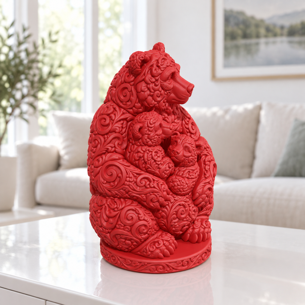 Bär mit zwei Jungen Ornament - Rot gedruckt Wohnzimmer