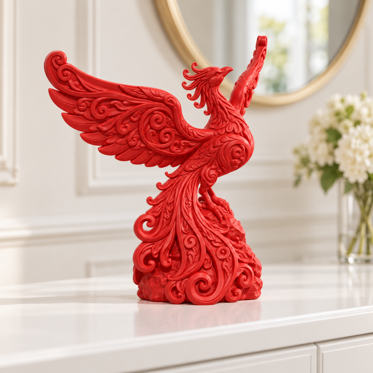 Phönix mit Schwingen Ornament - Rot gedruckt Wohnzimmer